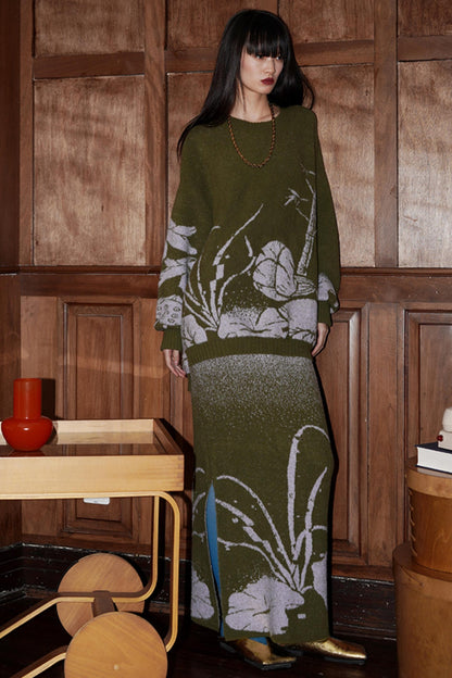 Thick Jacquard Knit Sweater Set-Up