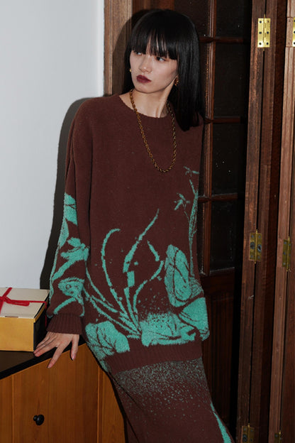 Thick Jacquard Knit Sweater Set-Up