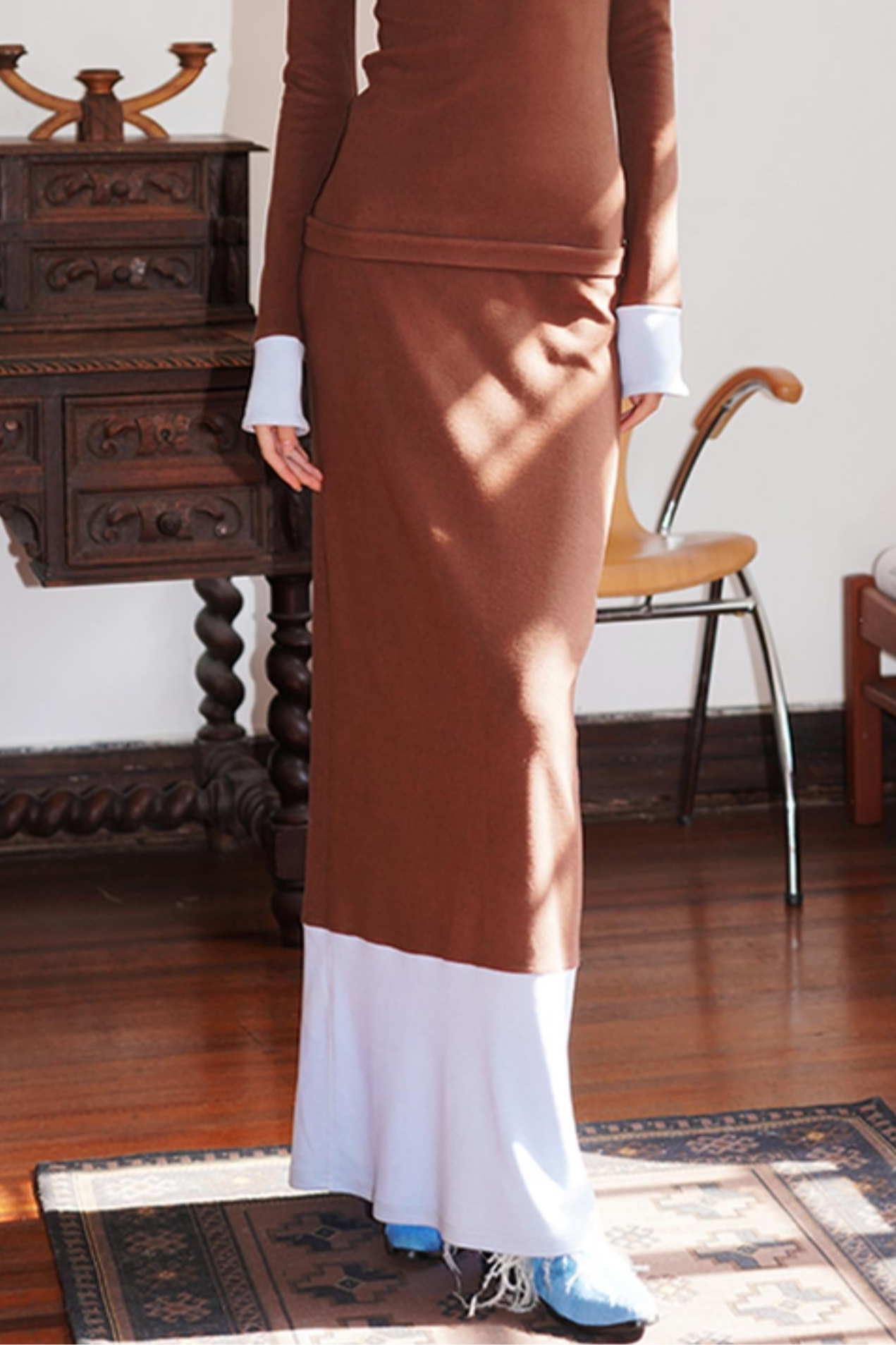 Warm Velvet Stitched Long Skirt