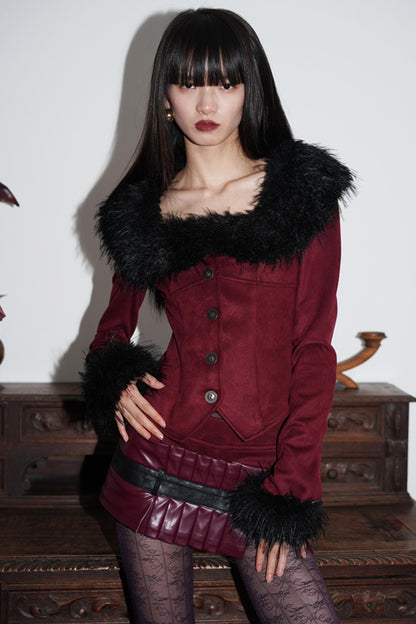 Suede Detachable Fur Collar Jacket