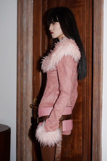 Suede Detachable Fur Collar Jacket