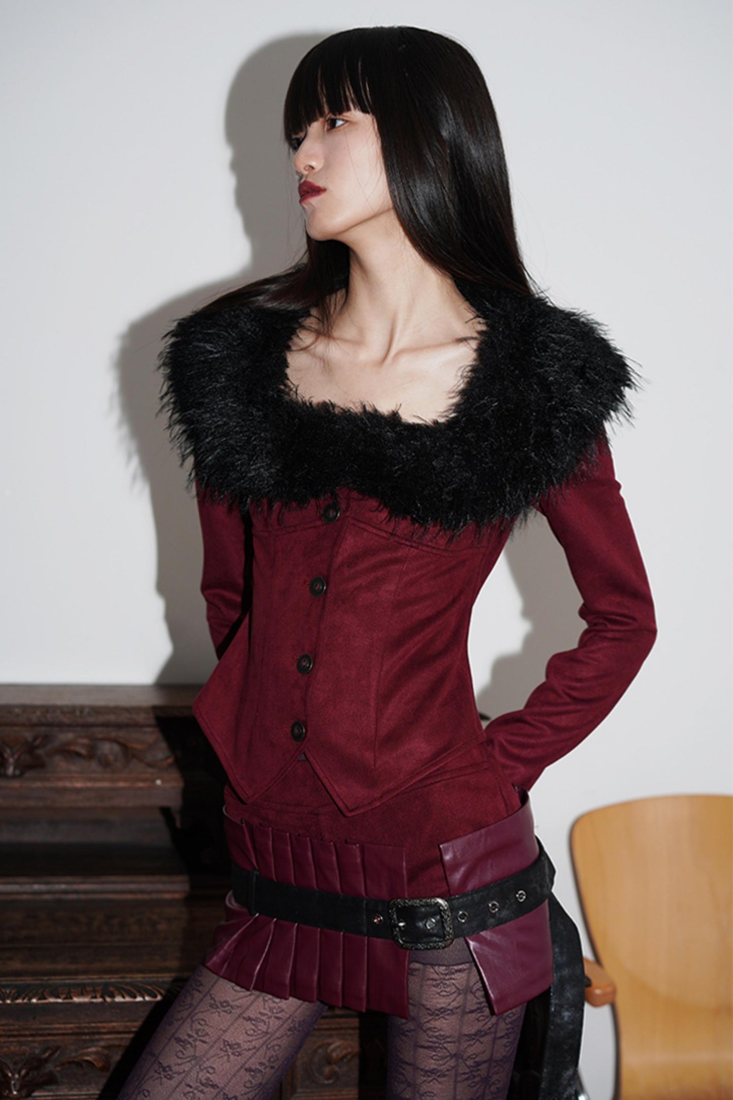 Suede Detachable Fur Collar Jacket