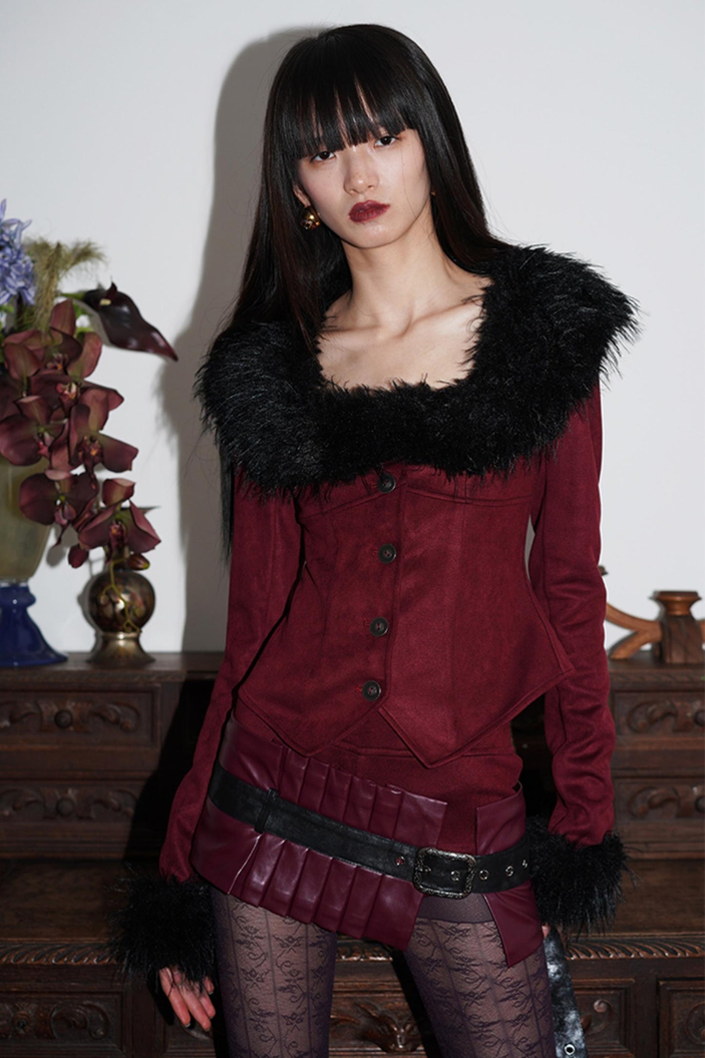 Suede Detachable Fur Collar Jacket