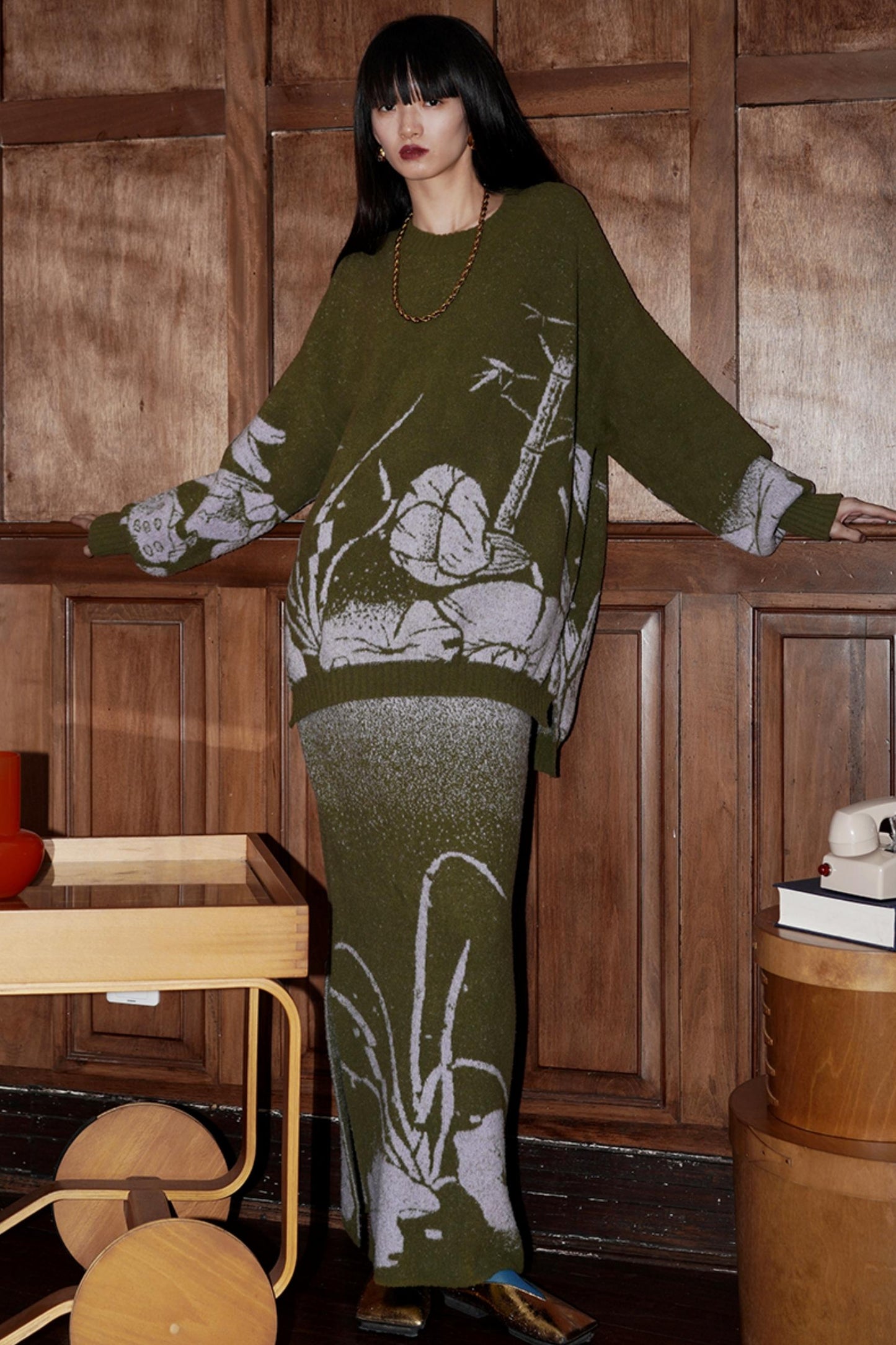 Thick Jacquard Knit Sweater Set-Up