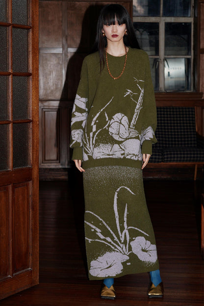 Thick Jacquard Knit Sweater Set-Up