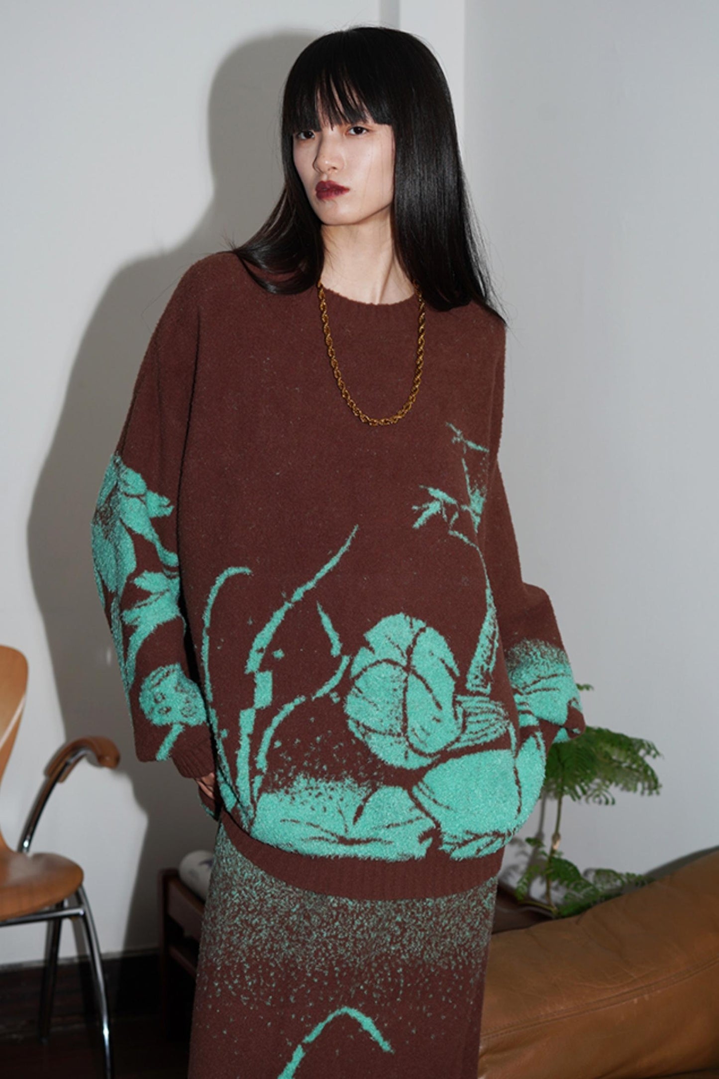 Thick Jacquard Knit Sweater Set-Up