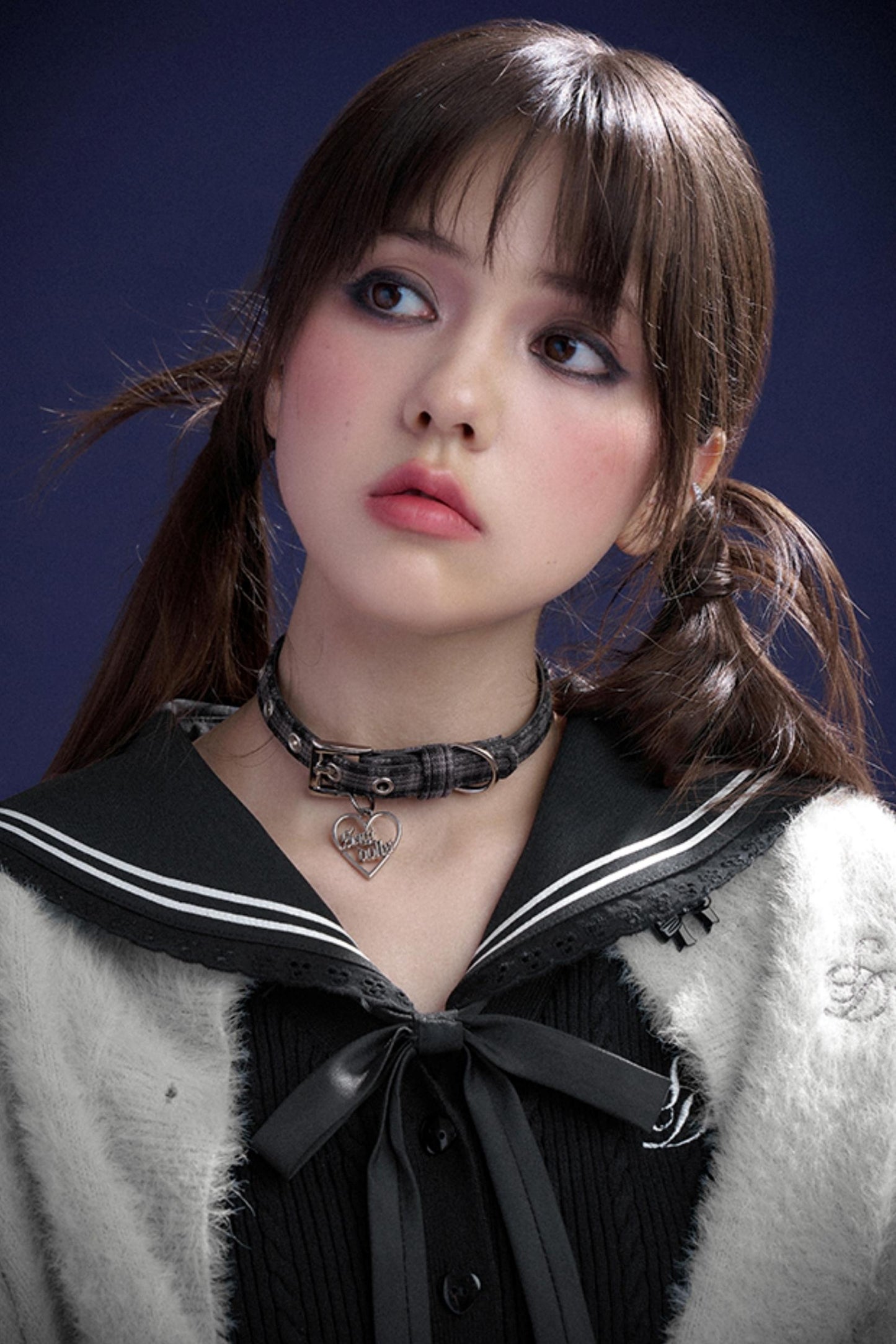 Two-Color Check Collar Necklace Choker