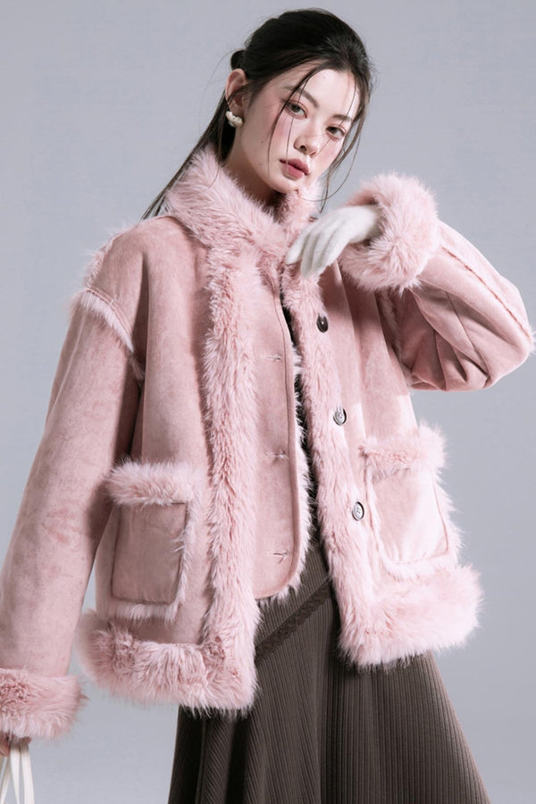 Ice Flower Fur-Lined Collar Jacket