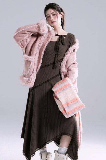 Ice Flower Fur-Lined Collar Jacke