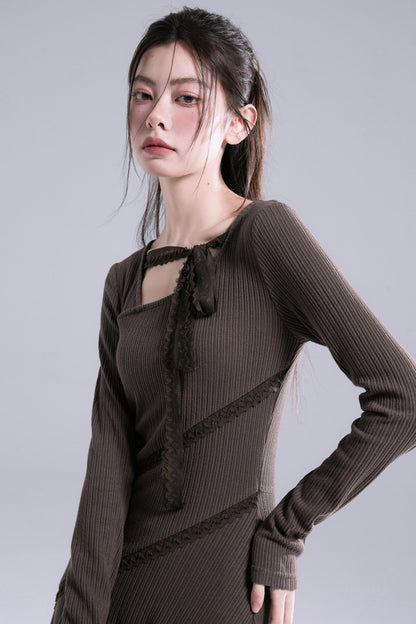 Chestnut Lace Panel Knit Dress