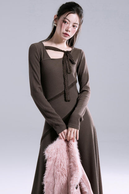 Chestnut Lace Panel Knit Dress