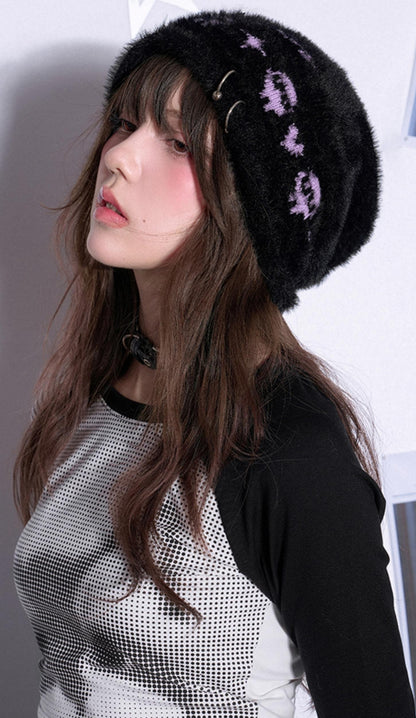 Purple Black Skull Knit Hat