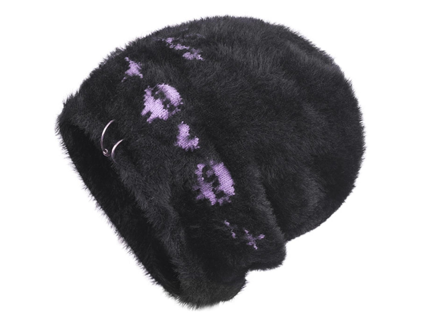 Purple Black Skull Knit Hat