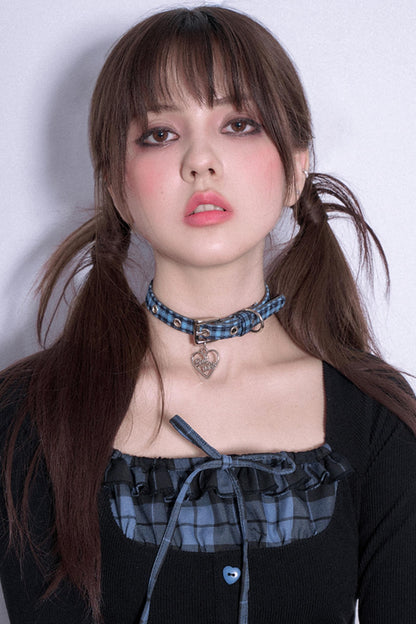 Two-Color Check Collar Necklace Choker