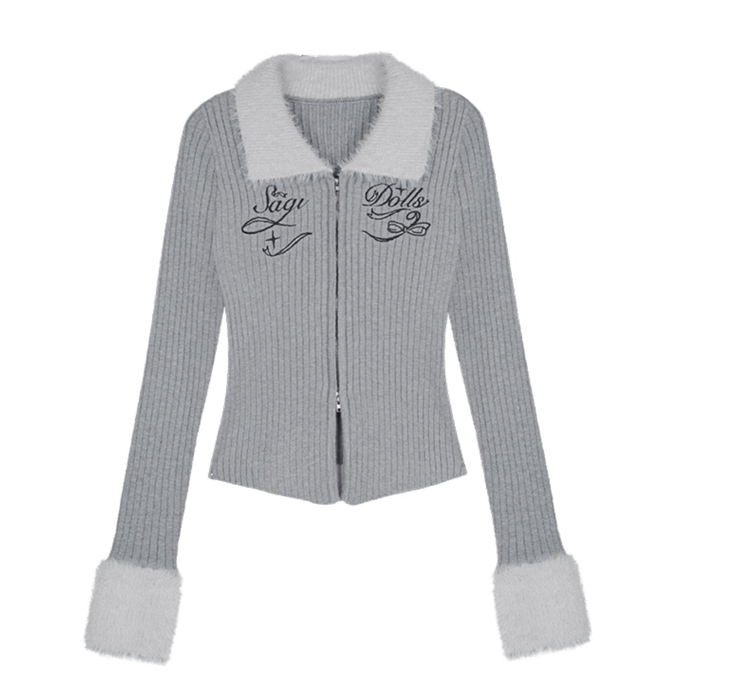 Silver Gray Slim Knit Cardigan