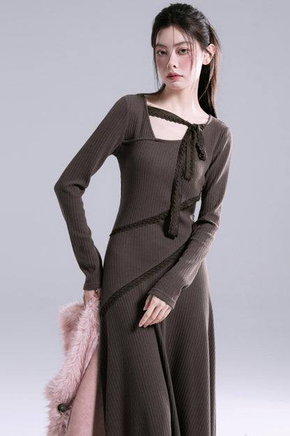 Chestnut Lace Panel Knit Dress