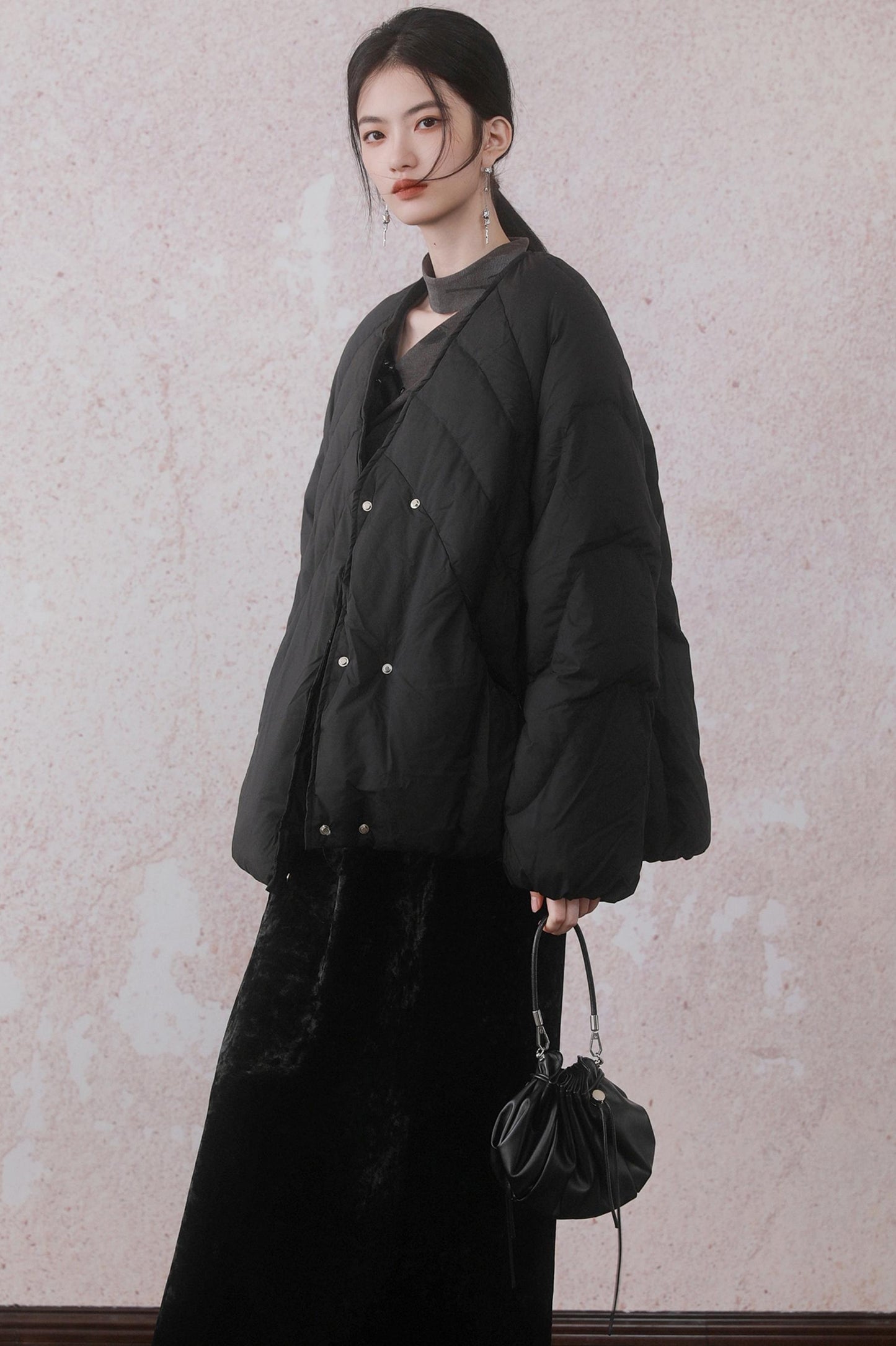 Fur-Collar Black Puffer Jacket