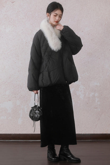 Fur-Collar Black Puffer Jacket