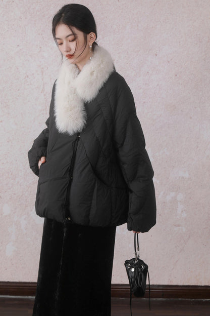 Fur-Collar Black Puffer Jacket