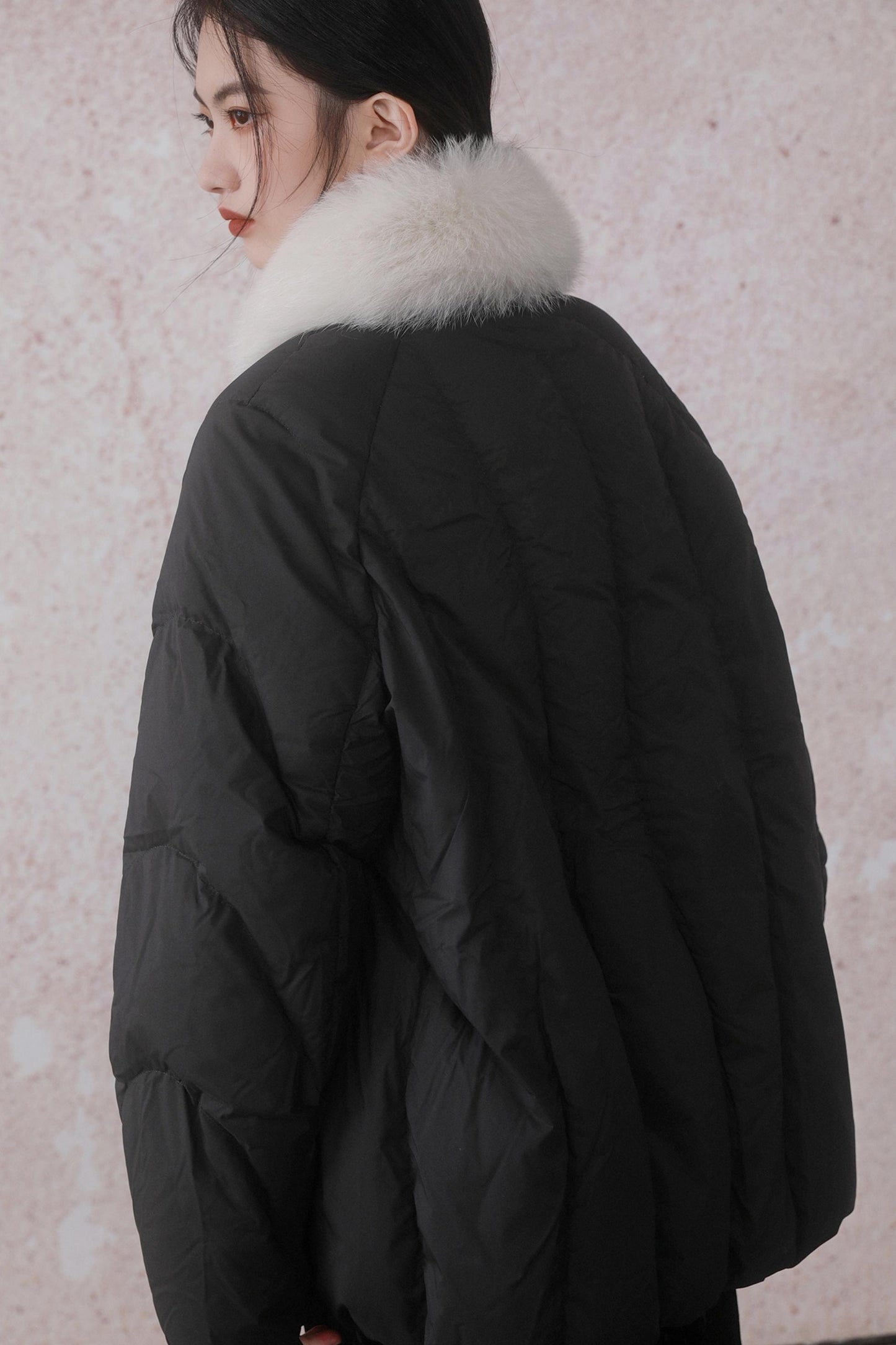 Fur-Collar Black Puffer Jacket