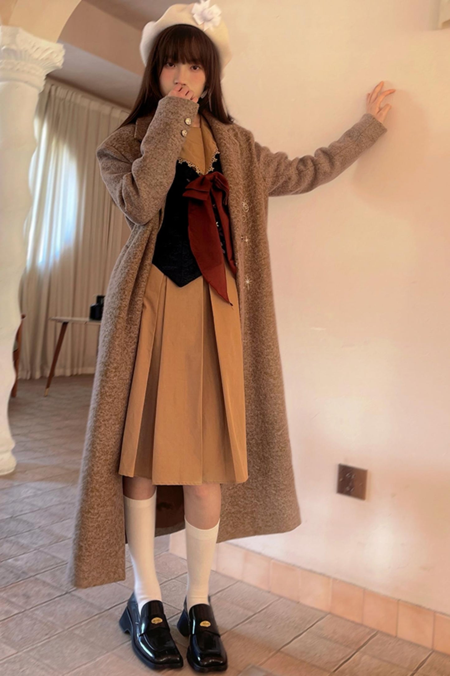 Star Embroidered Tweed Long Coat