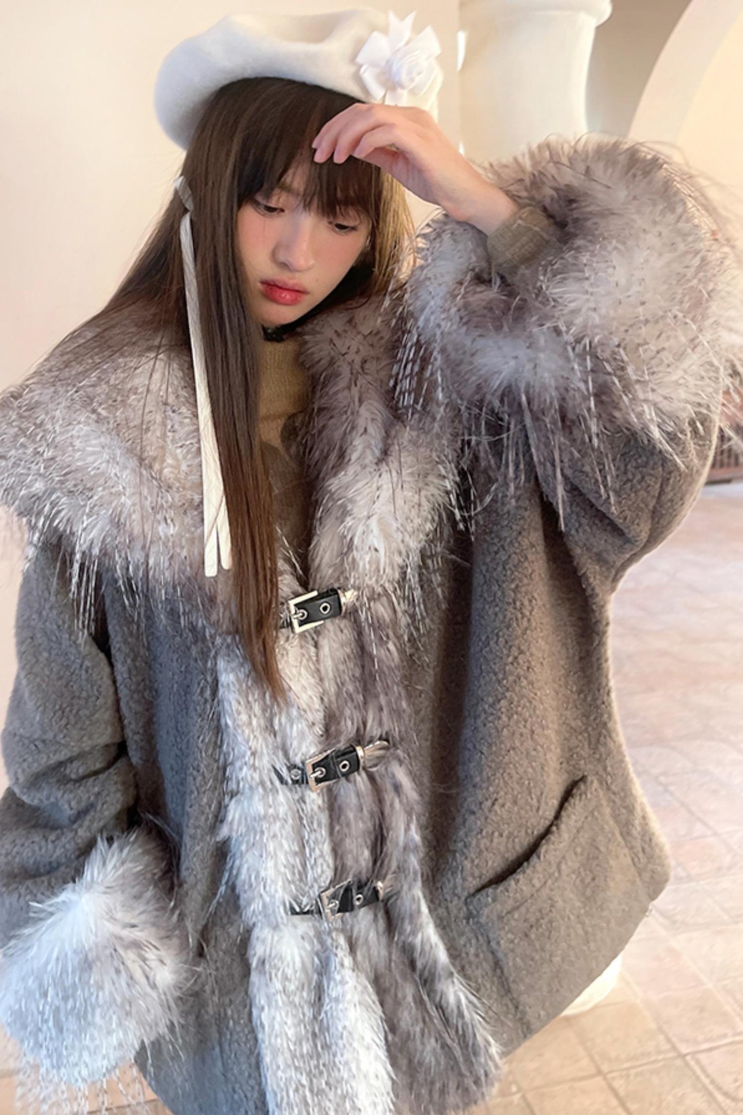 Patchwork Loose Hooded Coat