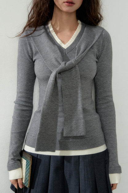 College Style Layered Knit Top