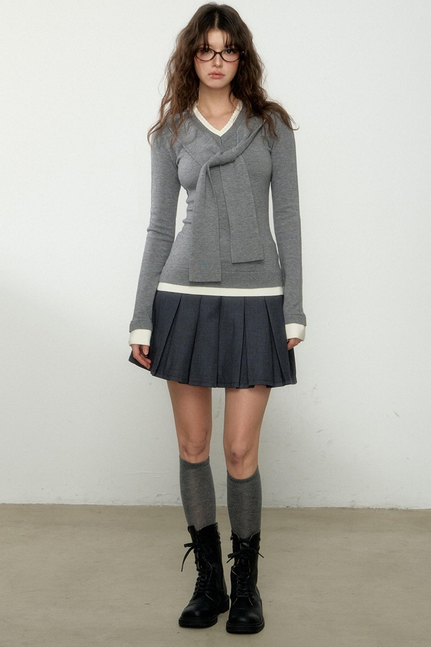 College Style Layered Knit Top