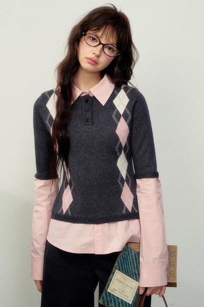 Classic Quilted Pattern Knitted Sweater