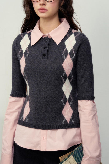 Classic Quilted Pattern Knitted Sweater