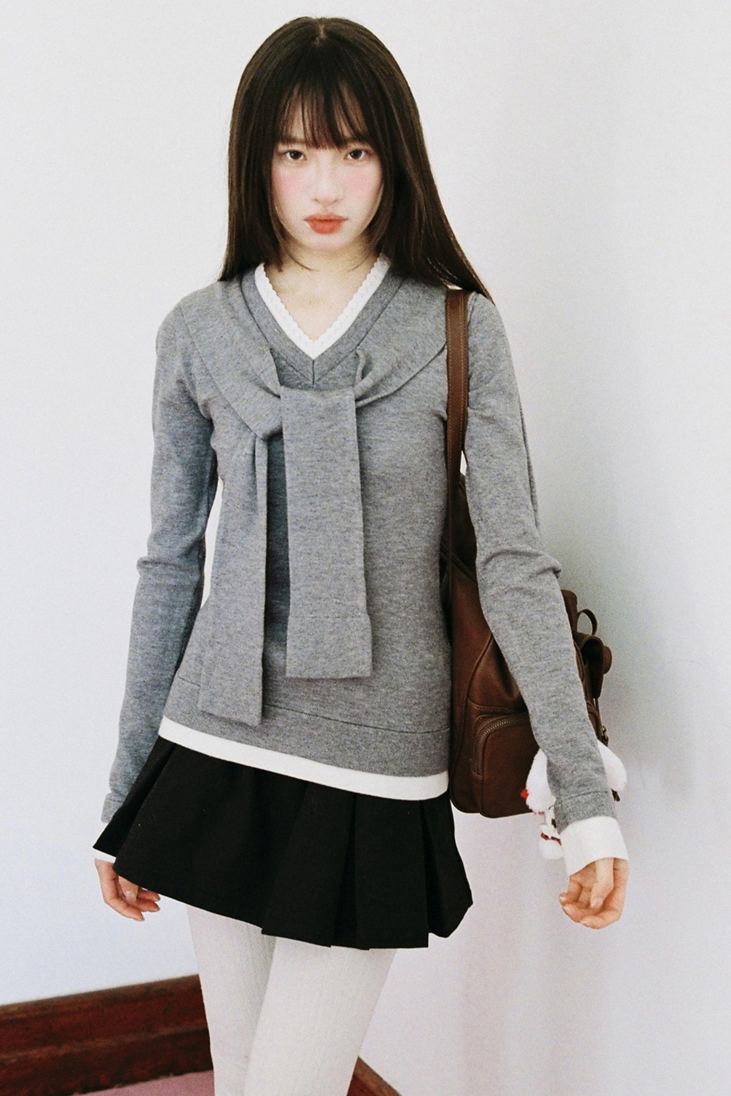 College Style Layered Knit Top