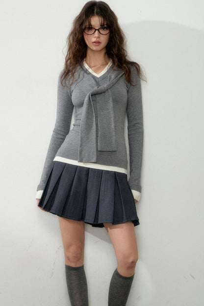 College Style Layered Knit Top