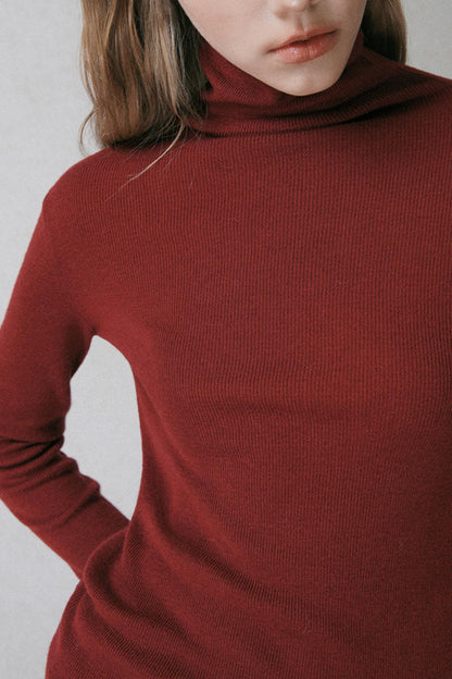 High-Neck Slim Wool Sweater Top