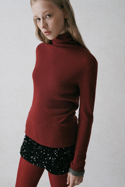 High-Neck Slim Wool Sweater Top