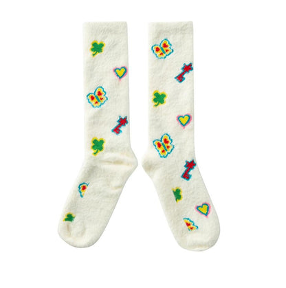 White Plush Cartoon Socks