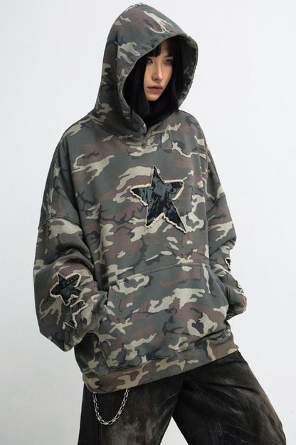 Vintage Embroidered Camo Hooded Sweatshirt