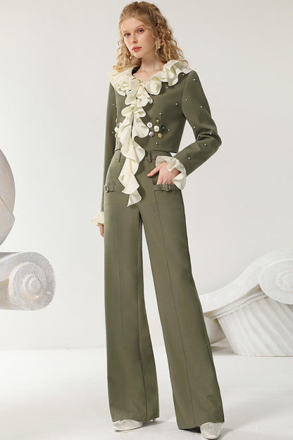 Army Green Wide-Leg Trousers