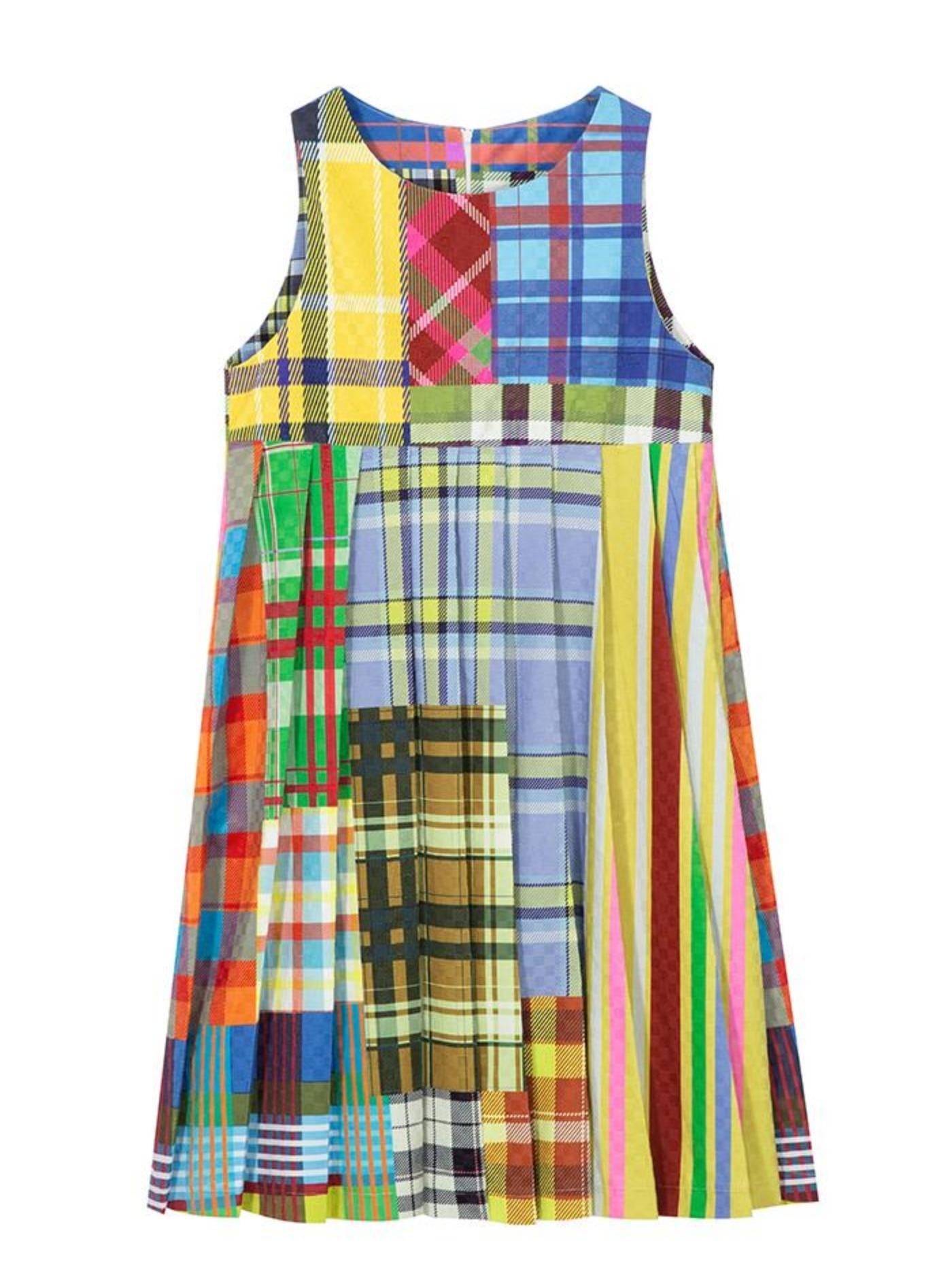 Check Pattern Pleated Vest Dress