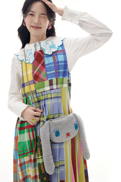 Check Pattern Pleated Vest Dress