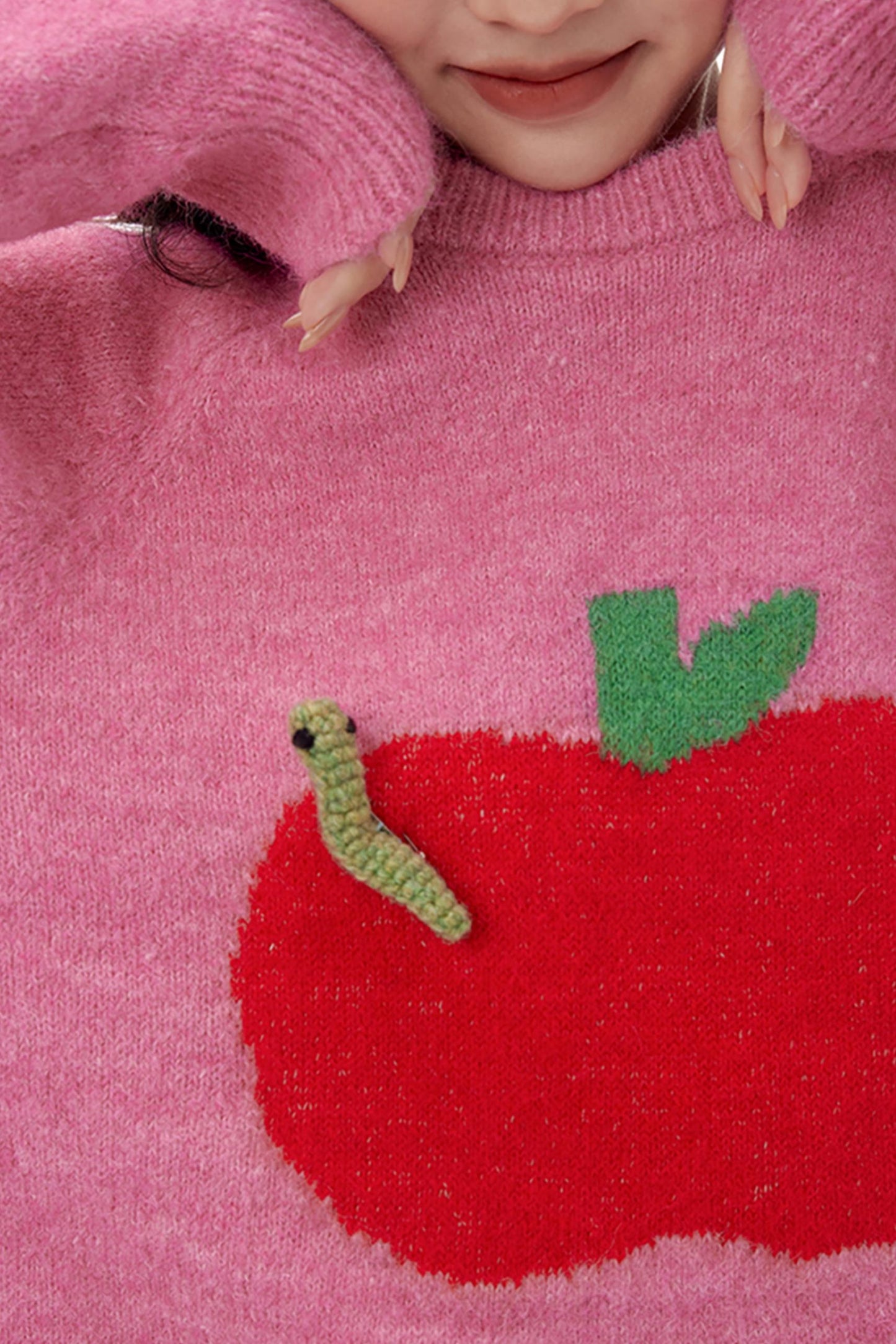 Pink Apple Bug Brooch Sweater Top