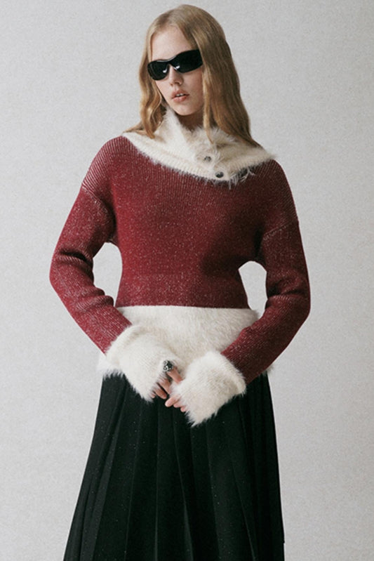 Mink Plush Red Knit Top