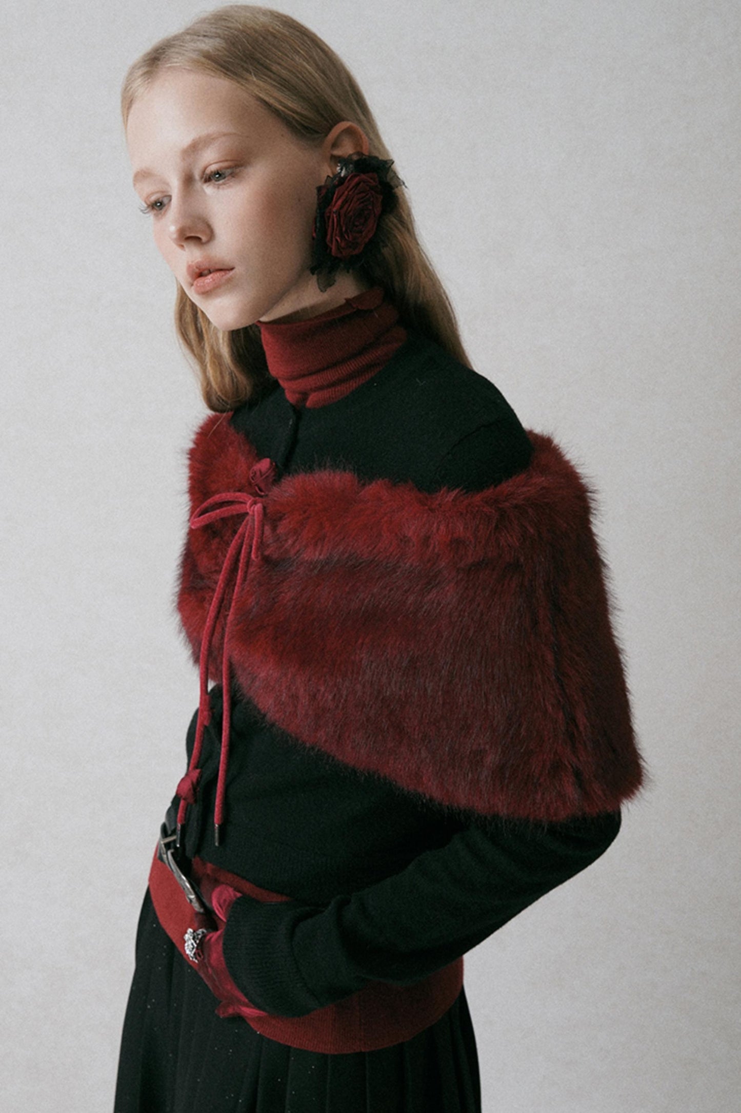 Red Eco-Fur One-Shoulder Shawl