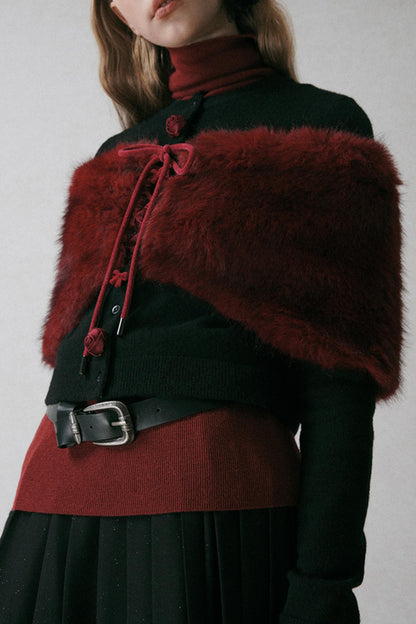 Red Eco-Fur One-Shoulder Shawl