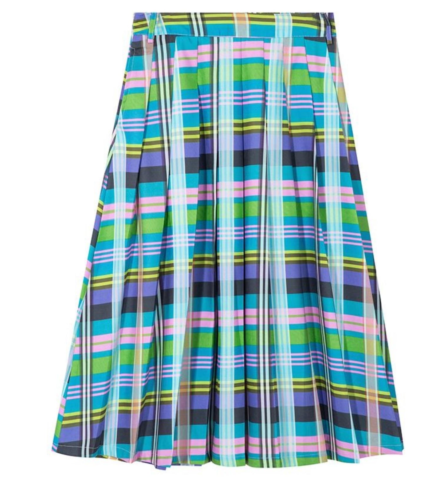 Slim Check Pleated Long Skirt