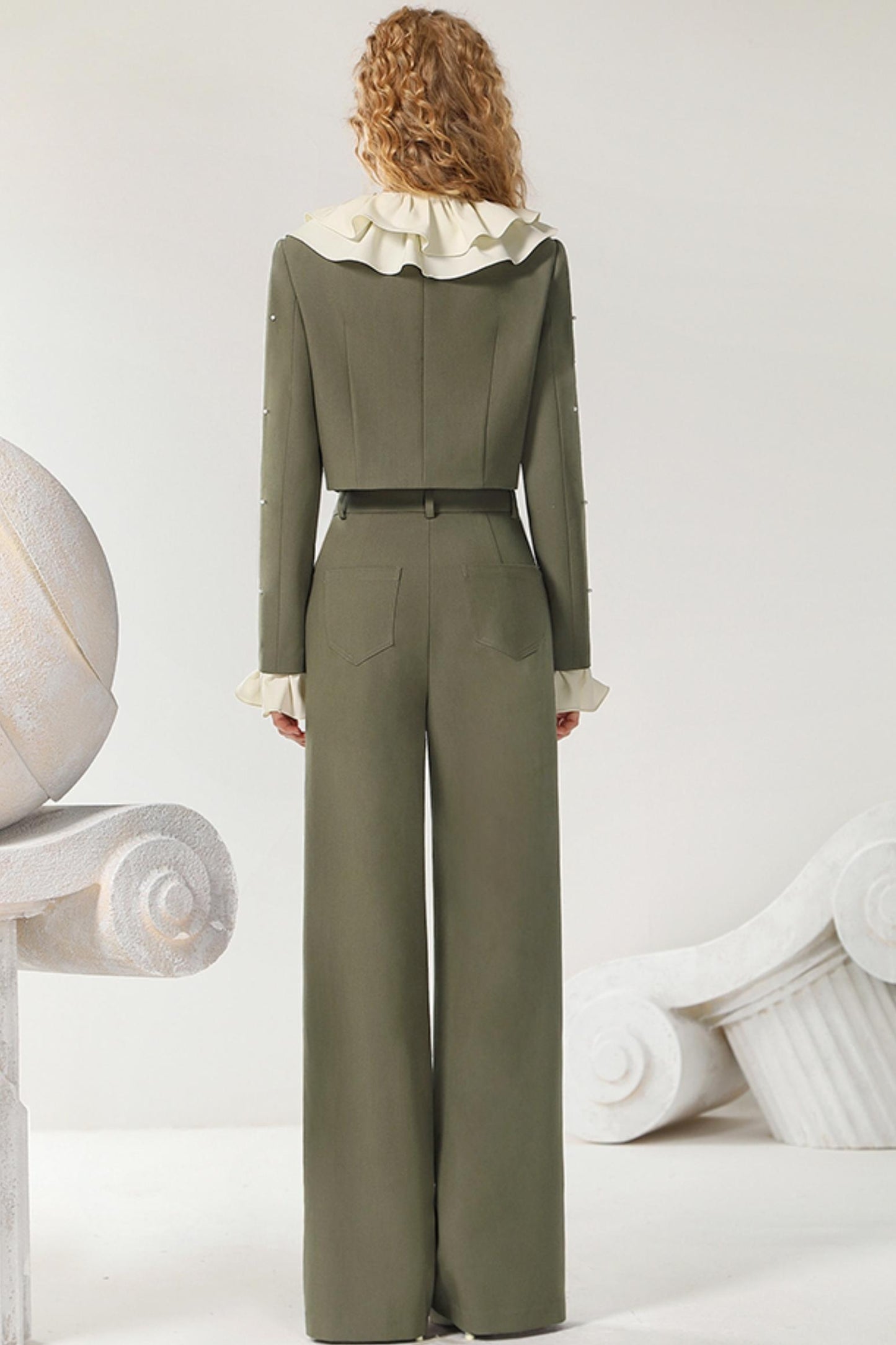 Army Green Wide-Leg Trousers