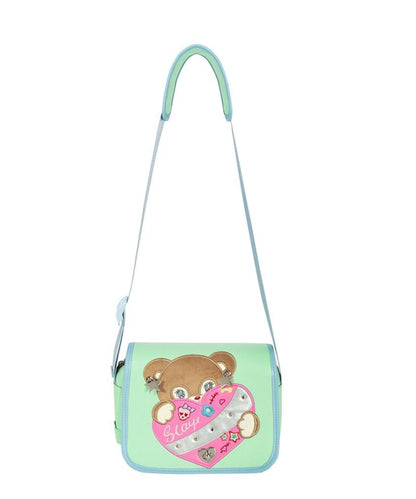 Mint Bear Embroidered Crossbody Bag