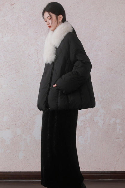 Fur-Collar Black Puffer Jacket