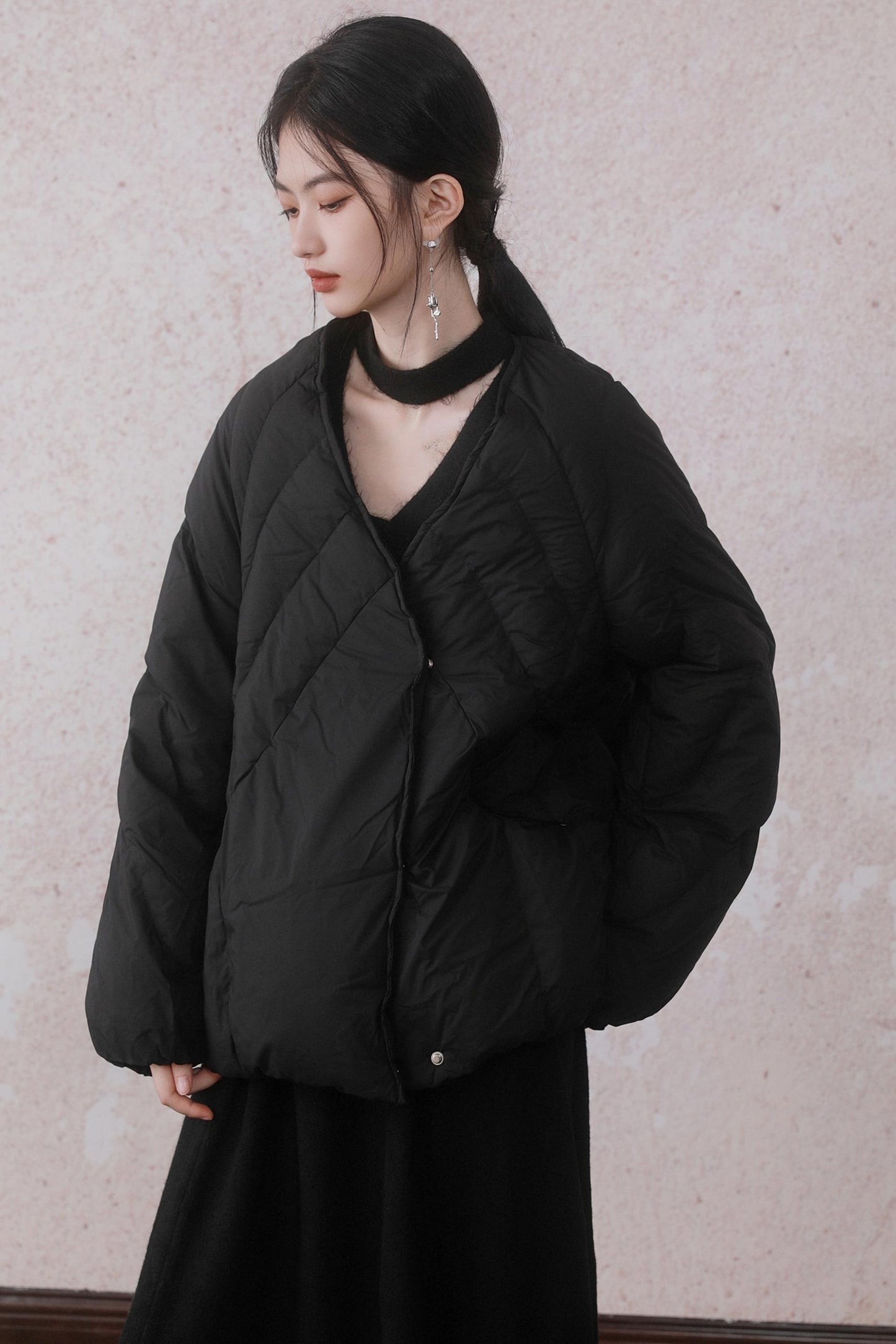 Fur-Collar Black Puffer Jacket