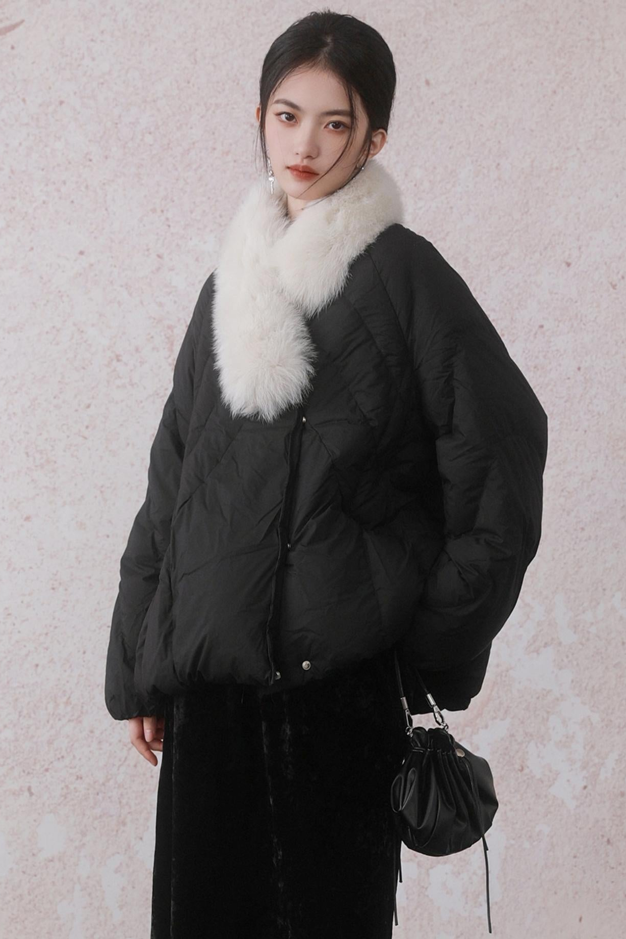 Fur-Collar Black Puffer Jacket