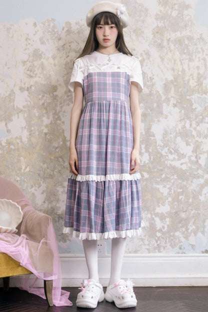 Heart Bow Plaid Lace Dress